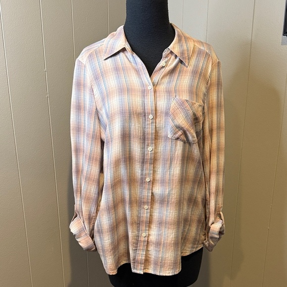 Joie Women’s Small Pink and Cream Plaid Button Down Shirt - Picture 1 of 5
